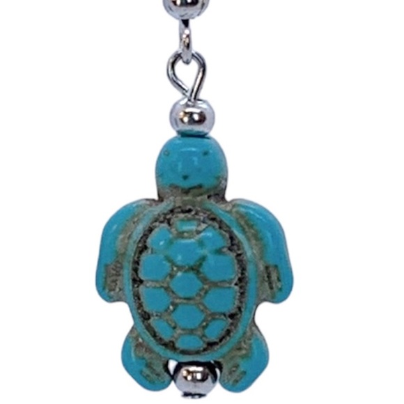 Beaded Dangle Earrings Turquoise Turtle - Picture 3 of 4